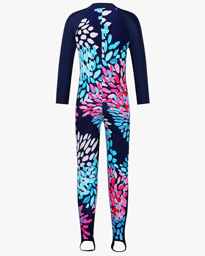 Image of TFJH E Girls Long Sleeve One Piece Swimsuit UPF 50+ Front Zipper Rash Guard Stirrup for Beach