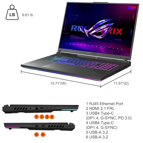ROG Strix G18 G814 Gaming Laptop 18" 2.5k (2560x1600) 240Hz (100% DCI-P3) AMD 16-core Ryzen 9 9955HX (>i9-14900HX) 32GB DDR5 4TB SSD GeForce RTX 5077 0 RGB Retroilluminato FHD Camera Win11 ICP - Notebook - Immagine 8