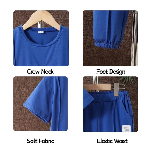 Image of OLMRJKD Boys 2 Piece Outfits Color Block Clothes Short Sleeve T Shirt and Camouflage Pants Summer Clothing Sets
