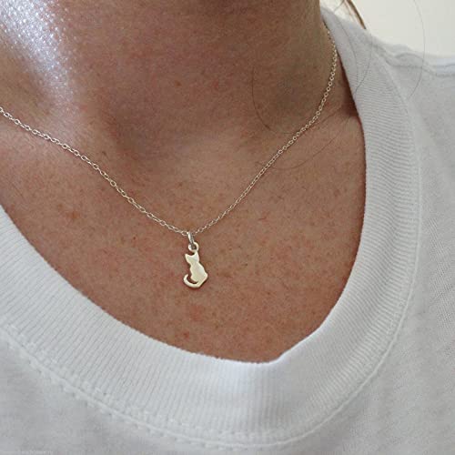 Fashionjunkie4Life Sterling Silver Tiny Kitty Cat Silhouette Charm Necklace, 18" Chain #TOP1