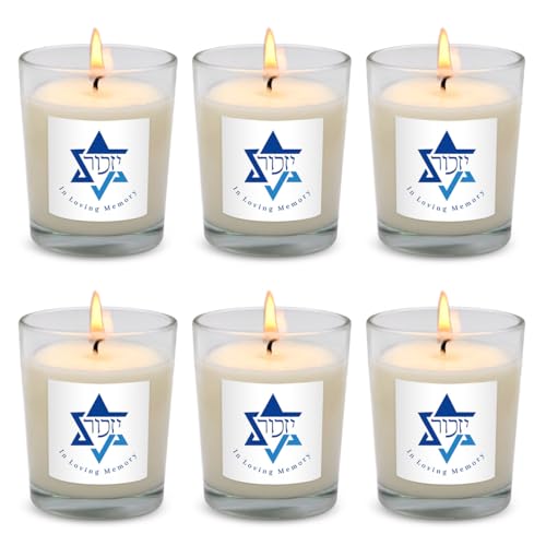 6 Pack White Yahrzeit Candles - Yahrzeit Memorial Candles Memorial Bereavement Gifts for Loss of Loved One Jewish Sympathy Natural Soy Wax Hand Poured