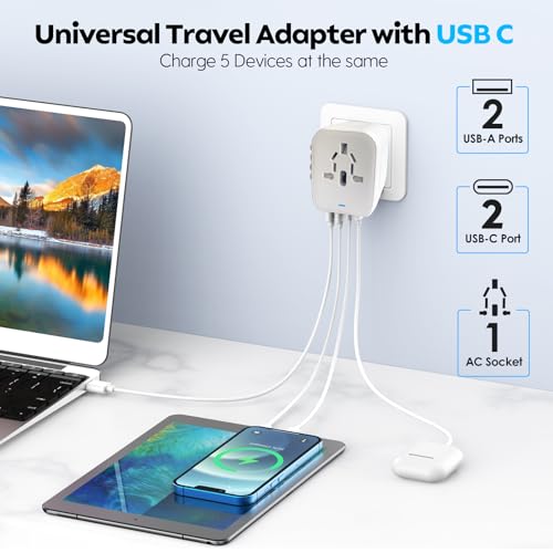 Image of JMFONE International Power Plug Adapter, Universal Travel Adapter with 2 USB-C & 2 USB-A Ports and Multi AC Sockets, All-in-One Worldwide Travel Outlet Charger Adapter for EU US UK AU 200+ Countries