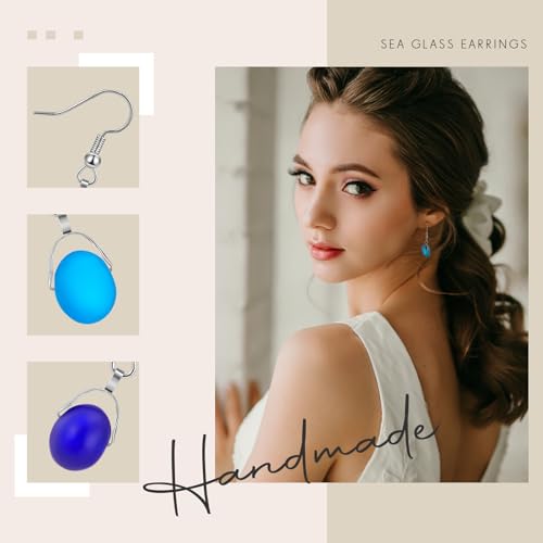 Quelay 4 Pairs Sea Glass Earrings Handmade Sea Glass Jewelry Sapphire Drop Earrings Blue Beachy Jewelry for Women Ocean Style Mother Gifts Daily Party Vacation, Handmade Products3
