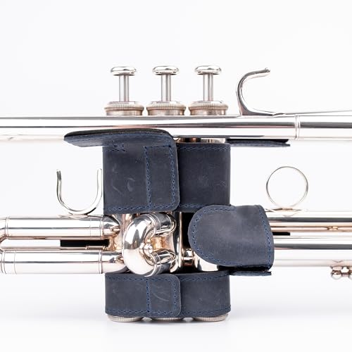 Trumpet Valve Guard XL Genuine Leather Protection Trumpet Valve Cover Valve Wrap (Dark Blue)