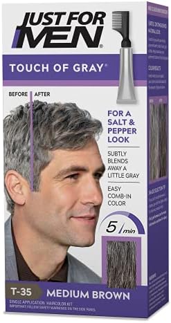 Just For Men Touch of Gray, Hair Coloring with Comb Applicator, Great for a Salt and Pepper Look - Medium Brown, T-35
