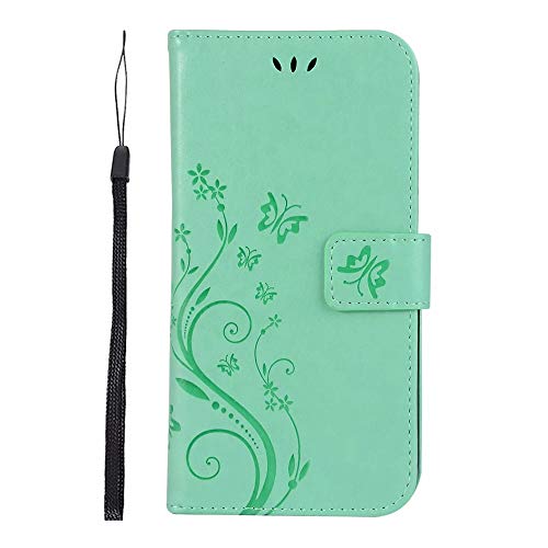 LAGUI Funda para Huawei P Smart 2019, Carcasa Tipo Libro, con Estampado de Encantadoras Mariposas y Flores, Verde