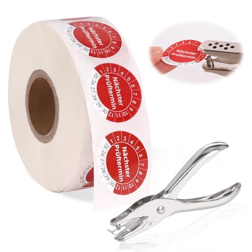 1000 Stück 30mm Prüfplaketten für Leitern Tritte mit 3mm Rundloch Locher, Mehrjahresprüfplaketten, Wartungsetiketten, Nächster Prüftermin