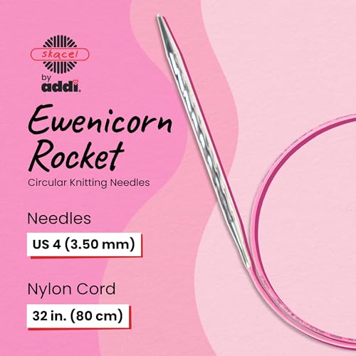 Image of skacel by addi Ewenicorn Rocket Circular Knitting Needles, Fixed 32 Inch (80 cm) White Chrome Plated Brass Tips with Flexible Nylon Cord, 3.5 mm (US Size 4)