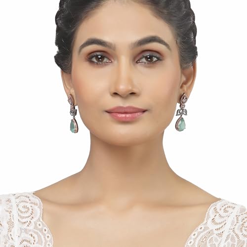 Rhodium-Plated American Diamond Drop Earrings