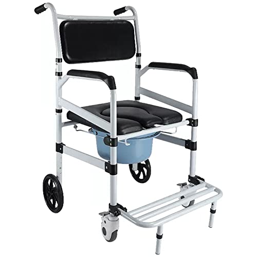 HADECOLL Silla De Ducha con Ruedas, Silla De Inodoro con Ruedas, Altura Y Pedales Ajustables, Ruedas con Freno, Capacidad De Peso 330 LB