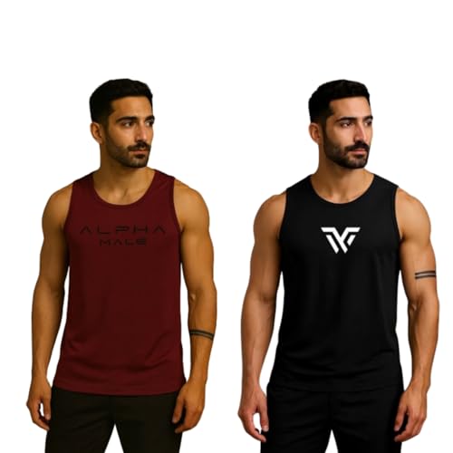 Image of Pack of 2 Sando For Men Men's Sleeveless Round Neck Vest - Pack of 2, Polyester Fabric, Quick Dry Gym & Casual Wear Gym Fit
