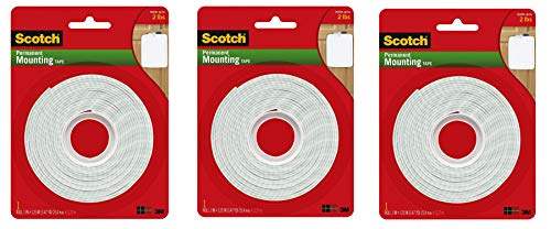 Scotch Brand 112L Permanent Mounting Tape, 1 Inch x 125 Inches, White, 3 Rolls