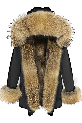 Lea Marie Damen Luxury Premium Parka XXL Kragen aus 100% ECHTPELZ ECHTFELL Jacke Mantel Fuchspelz Innenfutter (Schwarz, 2XL) Cover