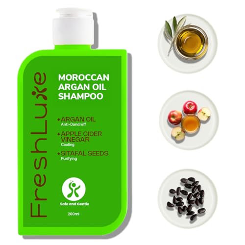 Image of Moroccan Argan Oil Shampoo for Men & Women - 200ml | Anti-Dandruff Hair Repair Cleanser with Apple Cider Vinegar, Apple Powder | Deep Nourishment Frizz Control | Sulphate Free, Paraben Free