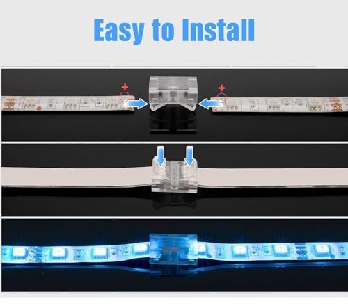 4 Pin 8 mm LED Strip Connector kit-15pcs Clear Gapless LED Strip to Wire Quick Connector,5pcs Gapless LED Strip to Strip whit 16.4FT Extension cable for 3528 5050RGB Lights Adapter Track Lighting - Image 4