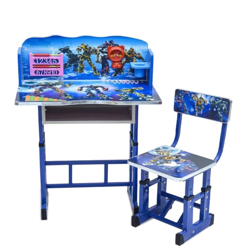 Multi Home Furniture Blue Adjustable Kids Study Table and Chair Set Ergonomic Study Desk with Drawer Tilted Desktop & Footrest Homework Desk for Boys Children Aged 314 Transformers Theme