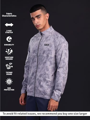 Image of TECHNOSPORT Men's Polyester Standard Length Slim Fit Printed Regular Jacket With SPF50+, Quick Dry for Regular Use