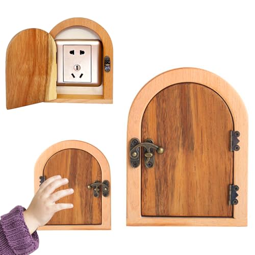 Fairy Door Outlet Cover Plate,No Punching Required Outlet Covers for Baby Proofing, Light Switch Cover Guard,100% Handmade Wooden Door Shaped Electrical Outlet Cover, Protects Children and Pets