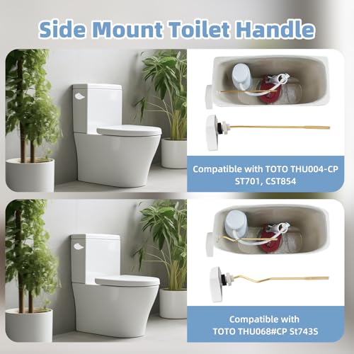 Image of Hibbent Toilet Handle Replacement Compatible with TOTOTHU004-CP Trip Lvr for ST701, CST854, CST884,Side Mount Toilet Flush Handle, Flush Tank Lever, White