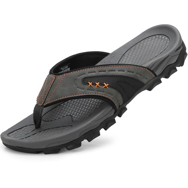 ARRIGO BELLO Mens Flip Flops Leather Sandals Arch Support Beach Thong Flipflops Lightweight Summer Slippers US Size 8-13