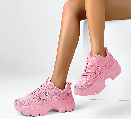 Image of LUCKY STEP Women Chunky Platform Dad Colorblock Casual Lace-Up Walking Sneakers