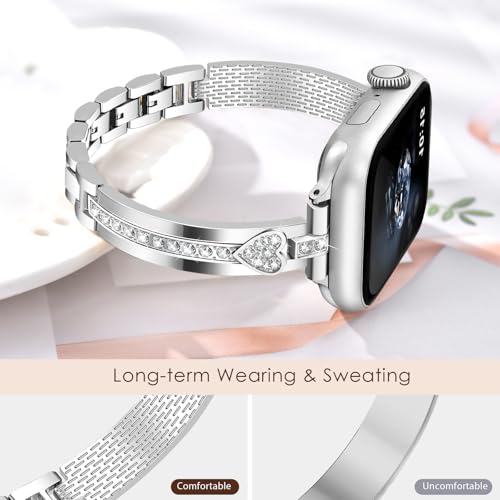 Image of VISOOM Bracelet Compatible for Series 11 /10 /9 /8 /se Apple Watch Band 46 /45 /44 /42 /41 /40 /38mm Series 7 /SE Women Dressy Luxury Wristband Jewelry Metal Watch Strap for iWatch Series 6 /5 /4 /3 /2 /1
