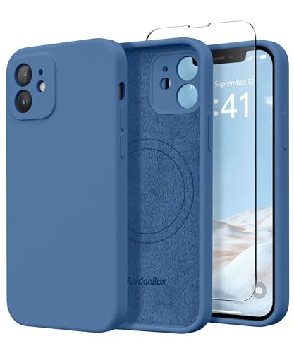Image of Magnetic for iPhone 12 Case, Compatible with MagSafe, [Full Camera Protection][Screen Protector] Silicone Shockproof Protective Phone Case for iPhone 12 6.1 inch, Lake Blue