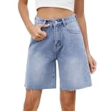 Generisch Jeans Shorts Damen High Waist Stretch Ripped Denim Kurze Hose Damen Sommer Casual Hotpants Jeansshorts Destroyed Zerrissener Jeans, Blau M