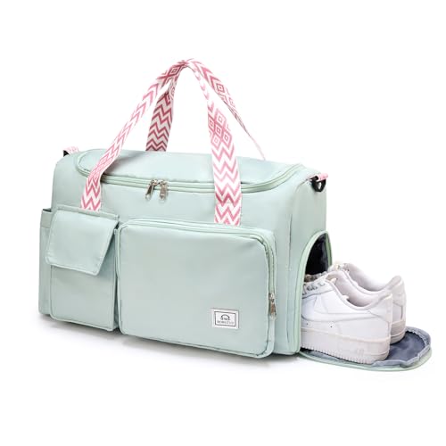 Small Gym Bag for Women, Travel Duffle Bag Carry On Weekender Bag with Shoe Compartment