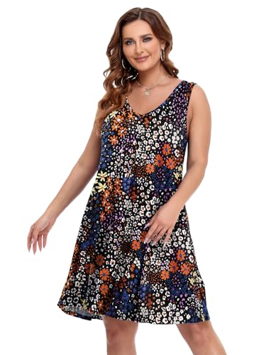 Image of BELAROI Women Casual Summer Dresses Plus Size Sundress V Neck Swing Tank Dress Sleeveless Criss-Cross Beach Cover Ups Pockets