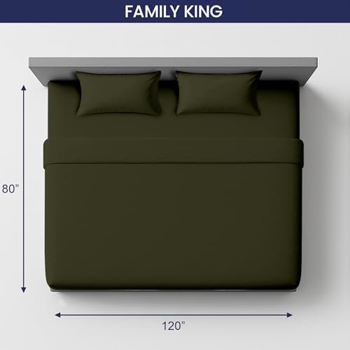 Image of SGI 120 inchx80 inch 4 Pc Family King Sheet Set 600 TC 18 inch Deep, Olive Green