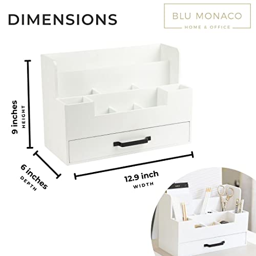 Blu Monaco White Wooden Desk Organizer With Drawer - Office Desk Accessories And Organizer Desk Caddy - Office Organizer - Office Organizers For Desk Supplies For Women Office - Desk Top Organizing #TOP6