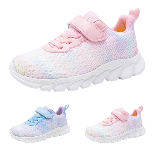 Sneakers for Girls Lightweight Breathable Lace Up Running Shoes Adjustable Strappy Non-Slip Athletic Tennis Shoes