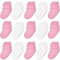 GENTABY Baby Girls Socks Toddler Frilly Cotton Pink, White, Yellow Multicolor Soft Elastic School & Dance 15 Pairs for 0-1 Years
