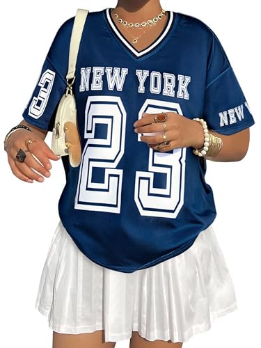 Oversized Jersey Shirts for Women V Neck Tshirt Striped...