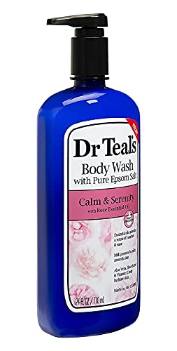 Dr Teal's Calm & Serenity Body Wash With Milk & Rose Essential Oils (1 Bottle, 24 Oz) - Pure Epsom Salt, Aloe Vera, Shea Butter, Vitamin E, & Milk Protein Nourish And Moisturize Skin - Calm The Mind #TOP1