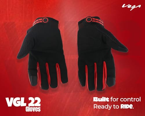 Image of VGL-22 Full Finger Motorcycle Riding Gloves with Touchscreen Fingertips and Knuckle Protection - Anti-Slip Grip Black Red-XL