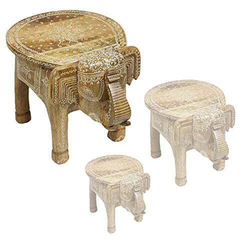 Oriental Galerie Rundhocker Holzhocker Elefanthocker Blumehocker Elefant Hocker Holz Mangoholz Natur 50 cm Groß Cover