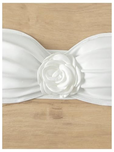 OYOANGLE Women's Floral Appliques Bikini Bandeau Tops Strapless Ruched Tube Top Swimwear4