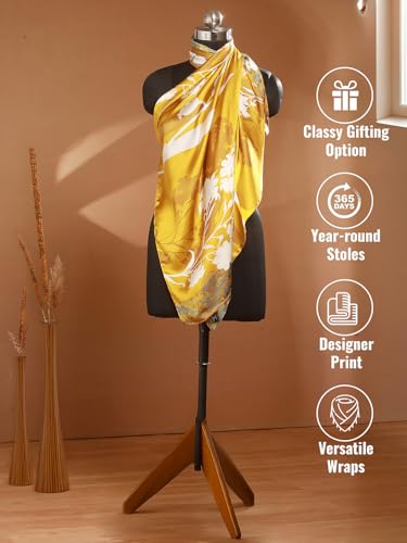 Image of Printed Poly Silken feel Scarf Stole for Women | Stylish, Soft, & Lightweight | Satin Feel Neck Scarf, Hair Scarf, Head Scarf for Women