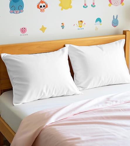 Image of Deep Dream 100% Cotton Toddler Pillowcases Set of 2, 13x18 Inches Fits Baby Pillow Sized 12x16, 13x18, 600 Thread Count Cotton Small Travel Kids Pillow Case Covers with Envelope Closure, White