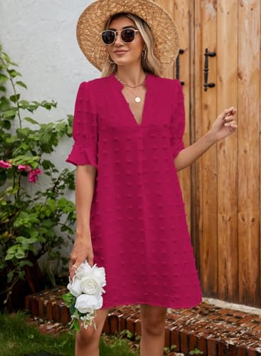 Image of QACOHU Summer Dresses for Women V Neck Ruffle Short Sleeve Casual Shift Dress