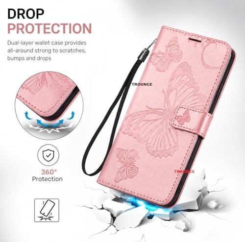 Image of TROUNCE Butterfly Embossing Shock Proof Flip Cover with Card Cash Holder Wallet Case & Magnetic Lock|Mobile Cover|Back Cover- Pink for Google Pixel 8