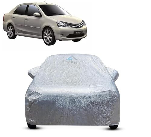 Image of Y3H 100% Waterproof Car Cover Compatible with Toyota Etios (Model : 2010 Onwards) Custom Fit Body Covers with Mirror Pockets | Color : Metalic Silver