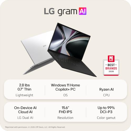 Image of LG gram 15-inch Thin and Lightweight Dual AI Laptop Computer, Windows 11 Home, Copilot+ PC, Powered by AMD Ryzen AI 7 450 Processor, 32GB RAM, 1TB SSD - Obsidian Black