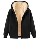 Generisch Fleecejacke Für Damen Winterjacke Reißverschluss Kapuzenjacke Plüschjacke Warme Casual Langarm Kapuzenpullover Mit Taschen Teenager Mädchen Hoodie Sweatjacke 03-Schwarz M