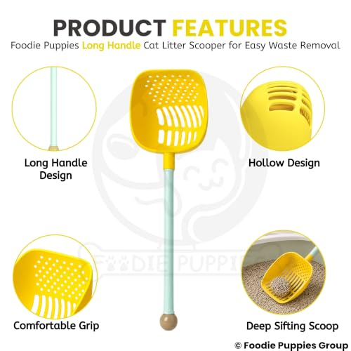 Image of Foodie Puppies Deep Sifting Cat Litter Scooper with Long Handle | Durable Plastic Scoop, Wide Slots for Fast Cleaning, Comfortable Grip, Easy Litter Box Cleaning