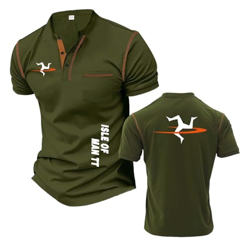 Camiseta Henley De Entrenamiento Media Manga para Hombre I.s.l.e of M.a.n T..T Corte Ajustado Corta Ropa Deportiva Suave Cuello Alto Polos Cómoda JunlvSe||XX_l
