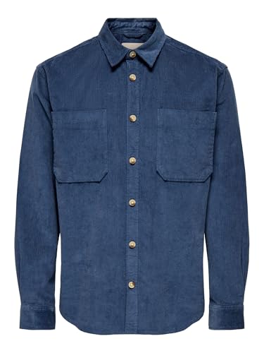 ONLY & SONS Herren Onsalp RLX 2Pkt Washd Cord Ls Shirt Noos, Vintage Indigo, L EU