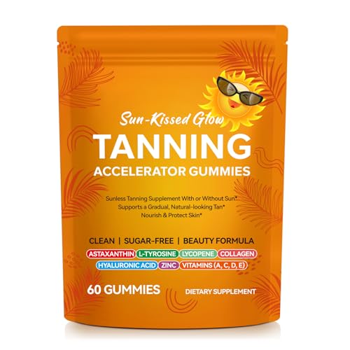 ZUZOKKAHA Tanning Gummies Accelerator - Sunless Tanning Supplement for a Natural Golden Glow Sugar Free Melanin Booster with Astaxanthin L-Tyrosine Collagen & Vitamins for Women and Men
